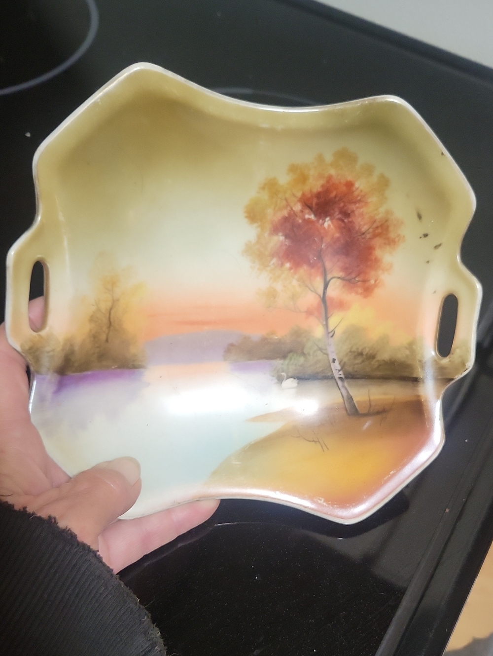 Noritake Hand-Painted Lake Scene Plate in Yellow and Orange